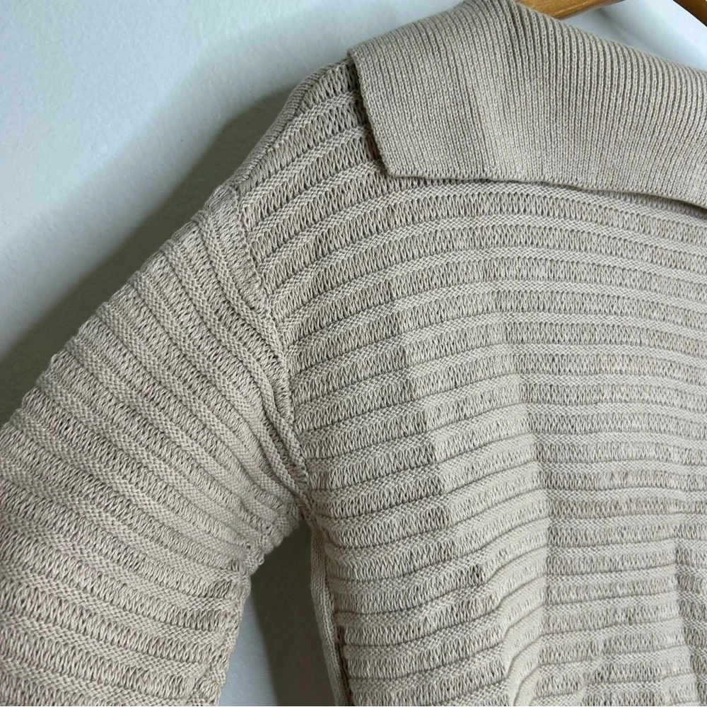 NWT 100% Cotton Tan Textured Pullover Sweater Stitches & Stripes Size XS